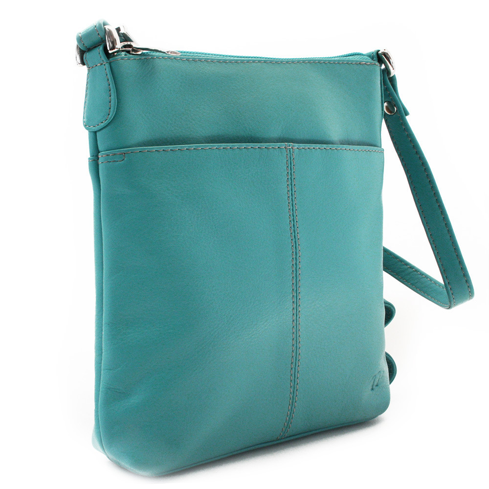 Tyrkysová dámska kožená zipsová crossbody kabelka Jenny