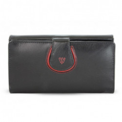 Čierna dámska kožená rámová peňaženka s červeným ornamentom Fleur