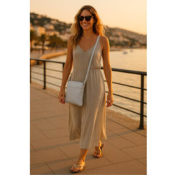 Krémová dámska kožená zipsová crossbody kabelka Jenny