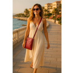 Vínová červená dámska kožená zipsová crossbody kabelka Jenny