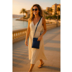 Modrá dámska kožená zipsová crossbody kabelka Jenny