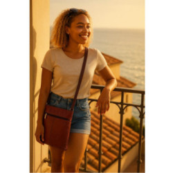 Vínovočierna dámska kožená crossbody kabelka Margaret