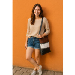 Trojfarebná kožená zipsová taška Cassidy