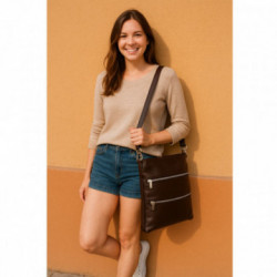 Tmavo hnedá kožená zipsová taška Cassidy