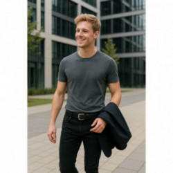 Čierny prešívaný kožený pánsky opasok do riflí Dracy