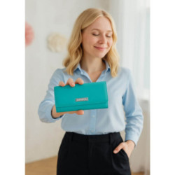 Tyrkysovo modrá kožená dámska klopová peňaženka Tsuda