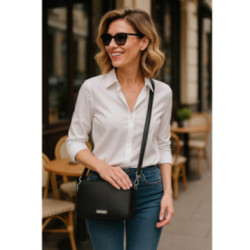 Čierna kožená zipsová dámska kabelka Perrin