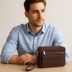 Hnedá kožená pánska jednozipsová etue Justin