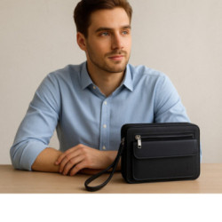 Čierna kožená pánska jednozipsová etue Justin