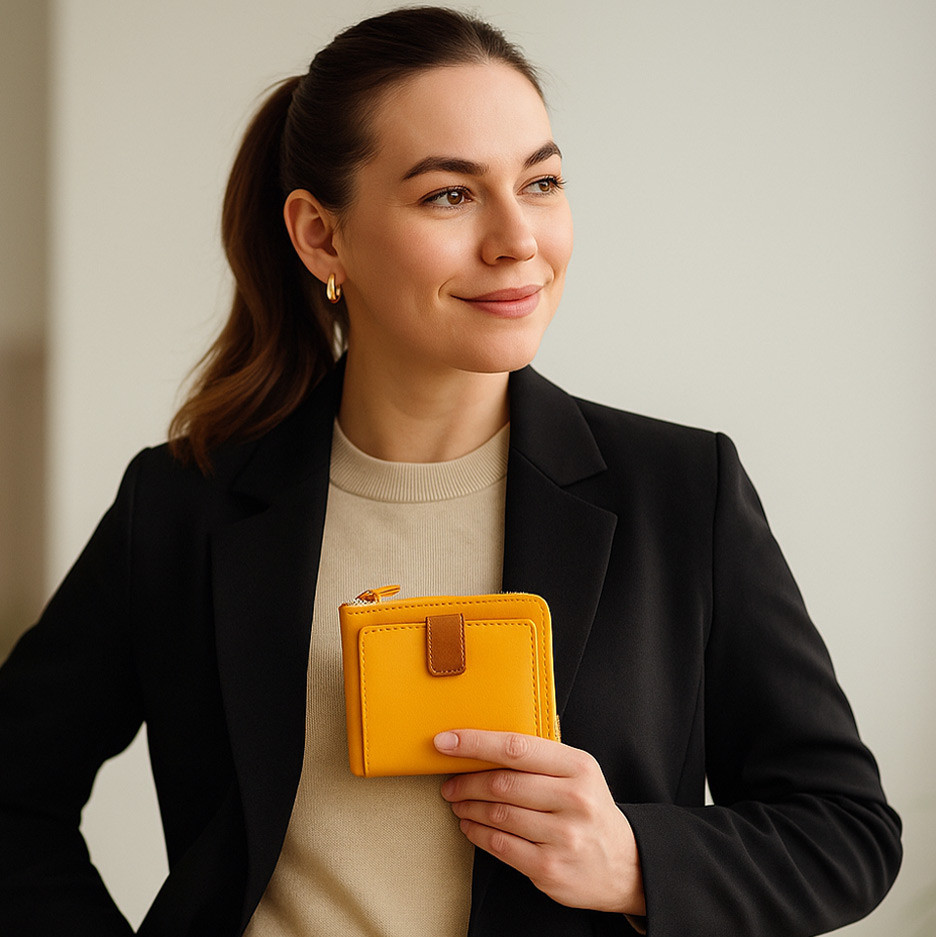 Žlutá malá dámská kožená peněženka se zápinkou 511-8205-86/40