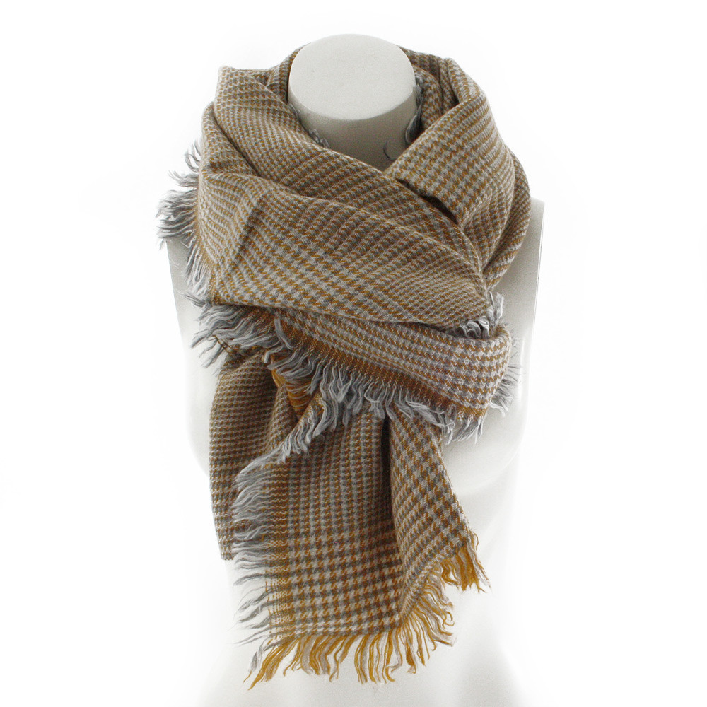 Šedožltá dámska hrejivá šatka s drobnou kockou Riva