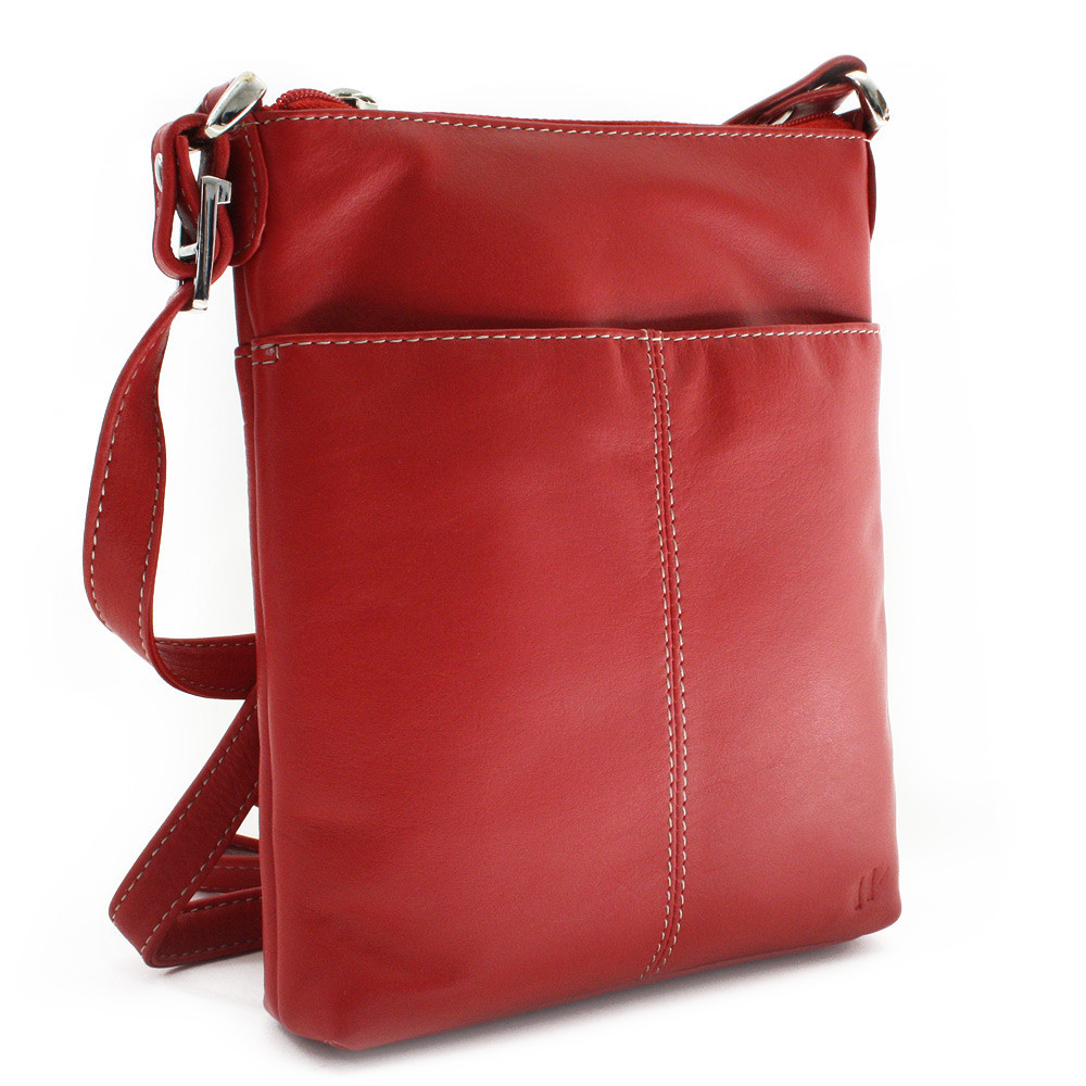 Červená dámska kožená zipsová crossbody kabelka Jenny