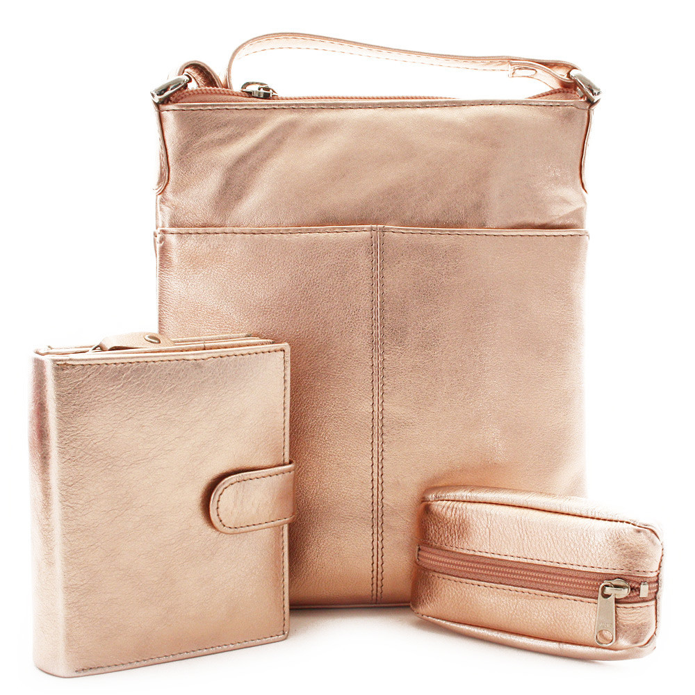 Zlatorůžová sada dámské kabelky, peněženky a klíčenky 412-3013-9769-2418-01