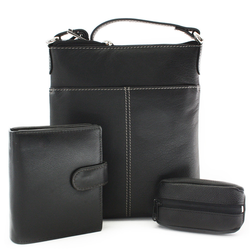 Černá sada dámské kabelky, peněženky a klíčenky 412-3013-9769-2418-60