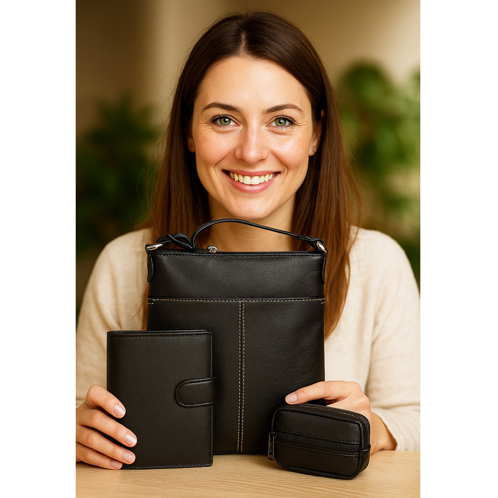 Černá sada dámské kabelky, peněženky a klíčenky 412-3013-9769-2418-60