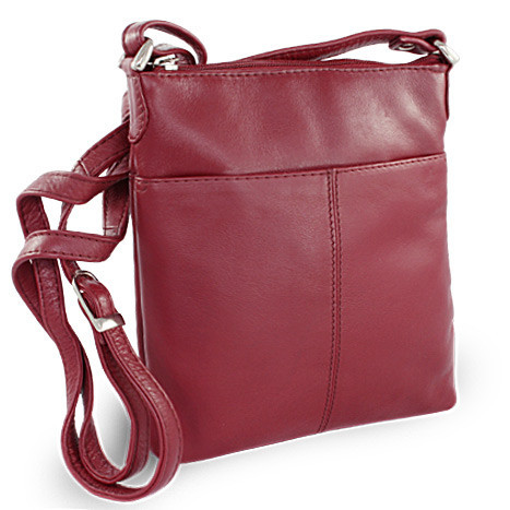 Vínová červená dámska kožená zipsová crossbody kabelka Jenny