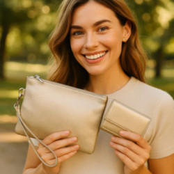 Zlatá sada dámskej etue a peňaženky Esther