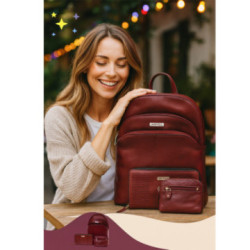 Vínovo červená sada dámskeho batohu, peňaženky a kľúčenky Sakiya