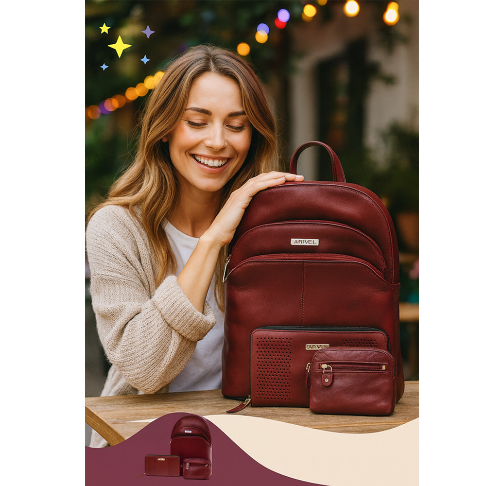 Vínově červená sada dámského batohu, peněženky a klíčenky 412-8955-4722-8104-34