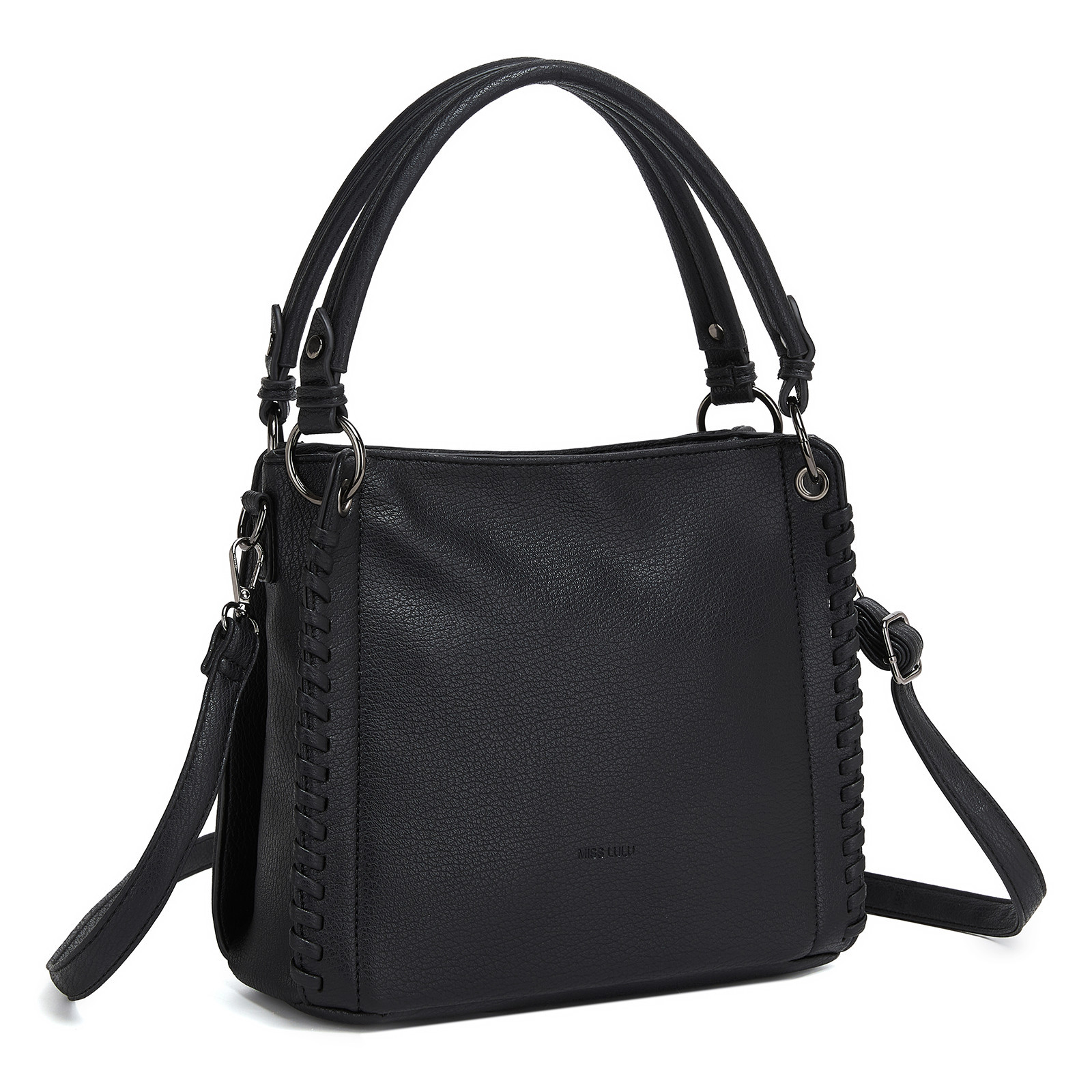 Čierna textúrovaná kabelka do ruky aj cez rameno Alina