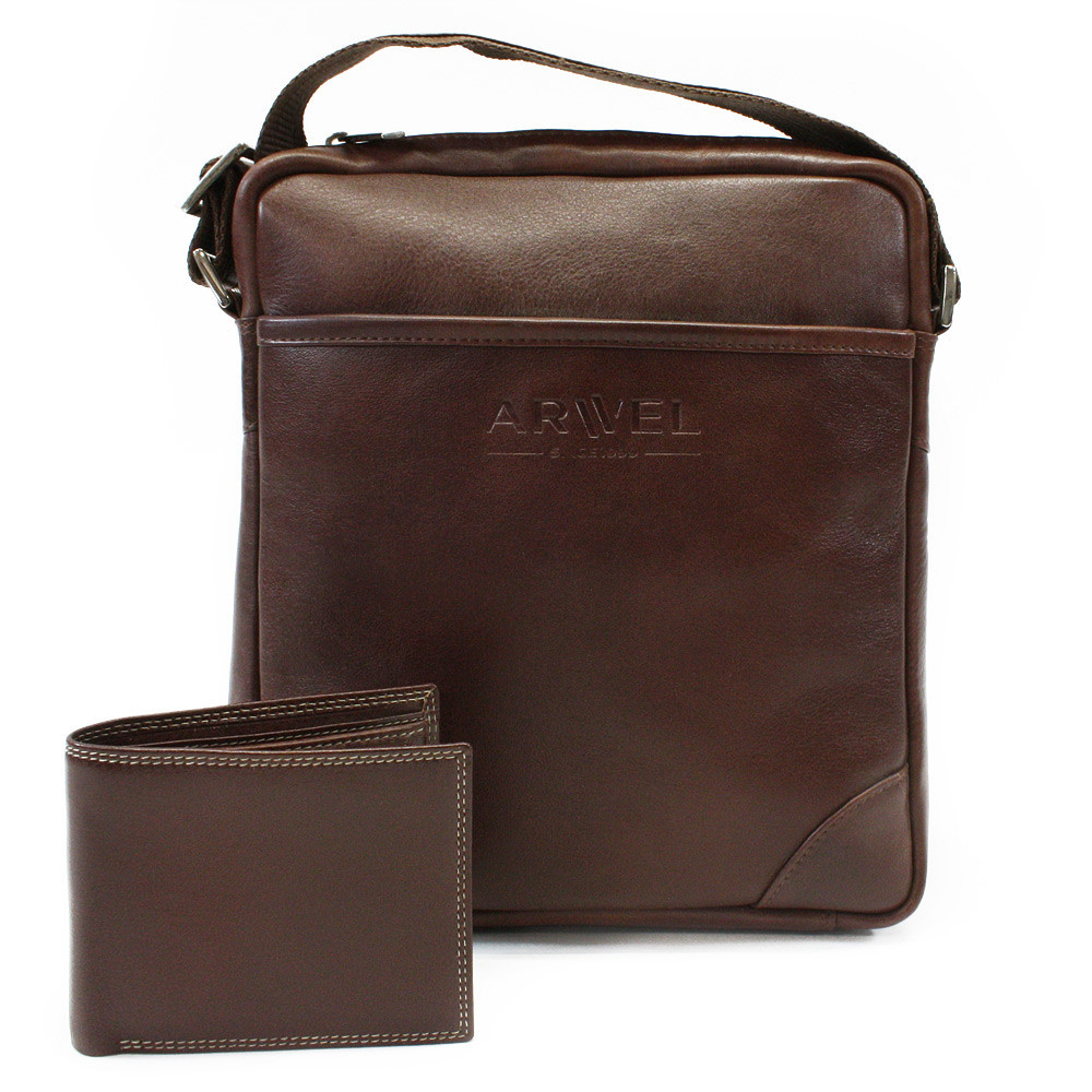 Sada hnědého pánského crossbagu a peněženky Mazza