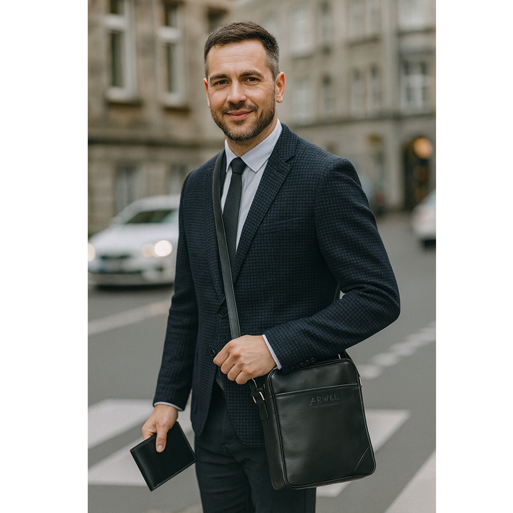 Sada černého pánského crossbagu a peněženky 412-1713-9160-60