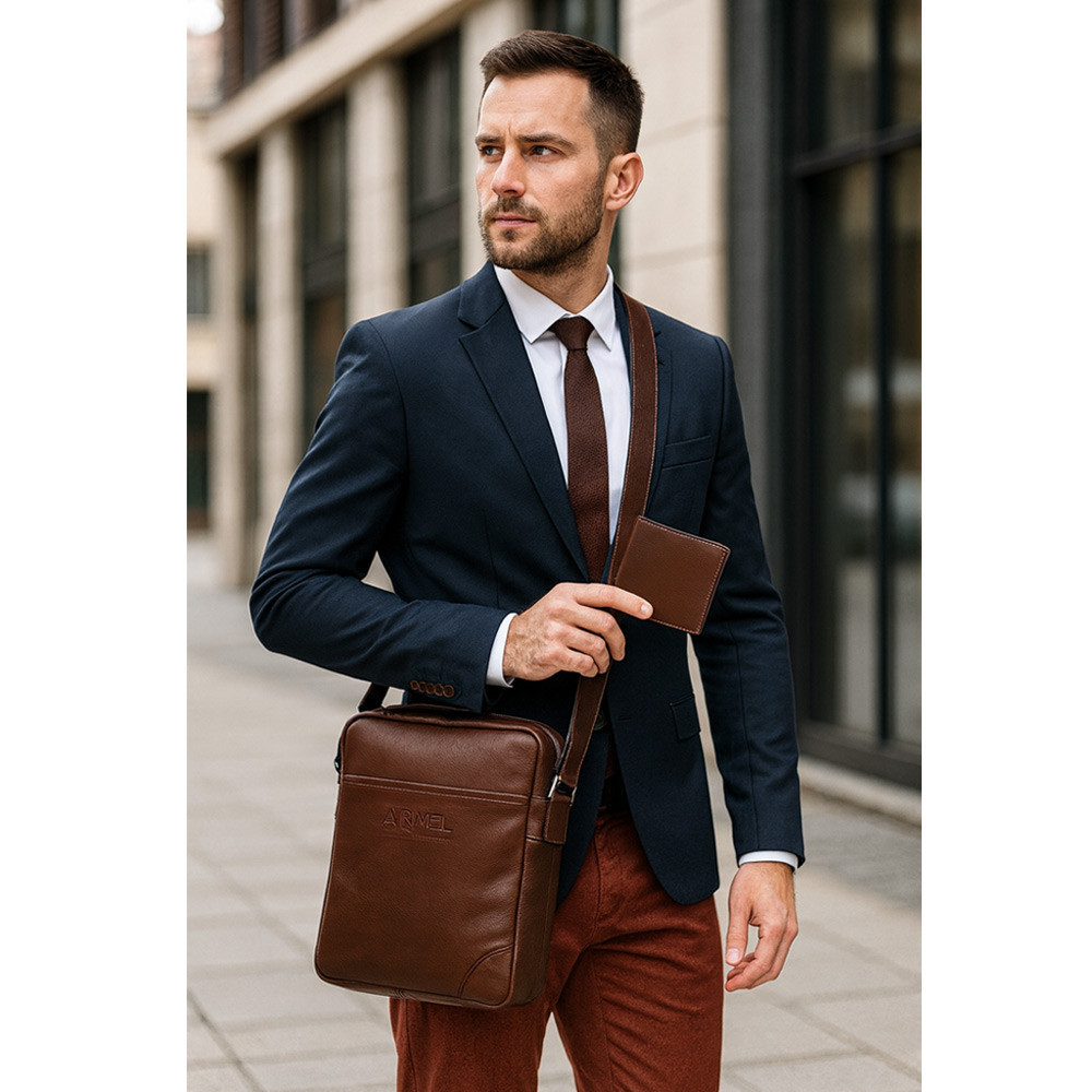 Sada hnědého pánského crossbagu a peněženky 412-1713-9160-40