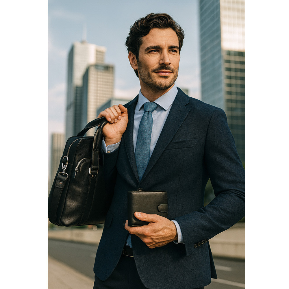 Sada černé tašky na notebook, peněženky a klíčenky Christian