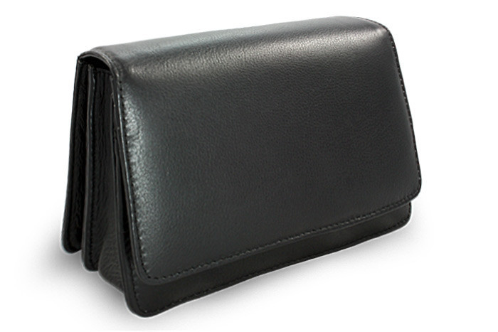 Čierna poklopová kožená dokladová etue Genevi