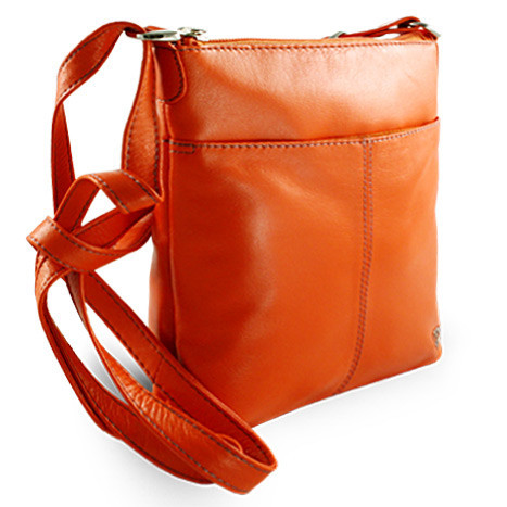 Oranžová dámska kožená zipsová crossbody kabelka Jenny