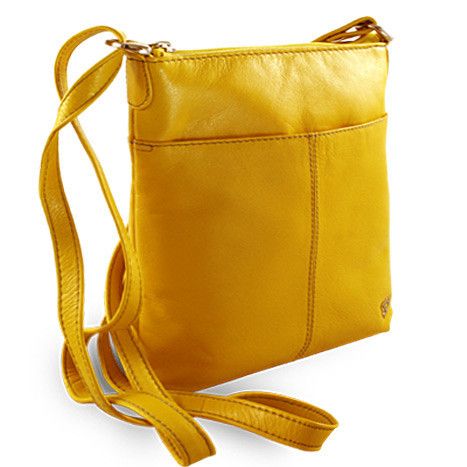 Žlutá kožená zipová minikabelka