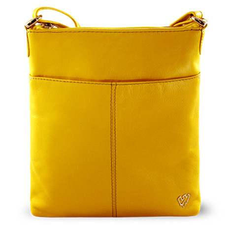 Žlutá kožená zipová minikabelka