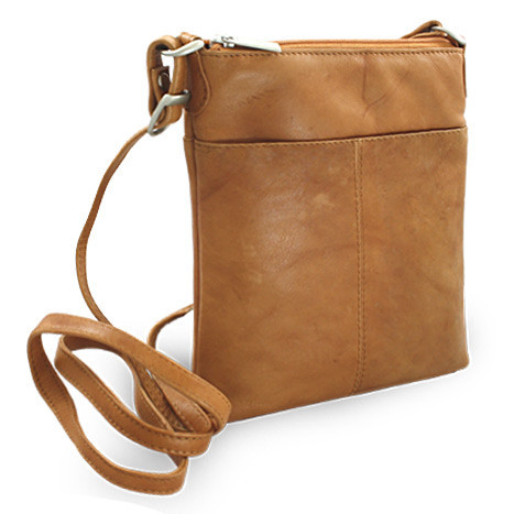 Svetlo hnedá dámska kožená zipsová crossbody kabelka Jenny