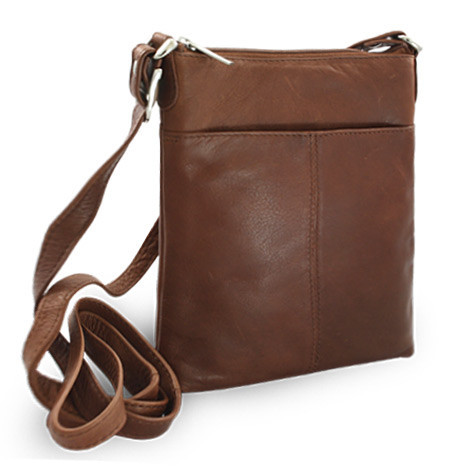 Tmavo hnedá dámska kožená zipsová crossbody kabelka Jenny