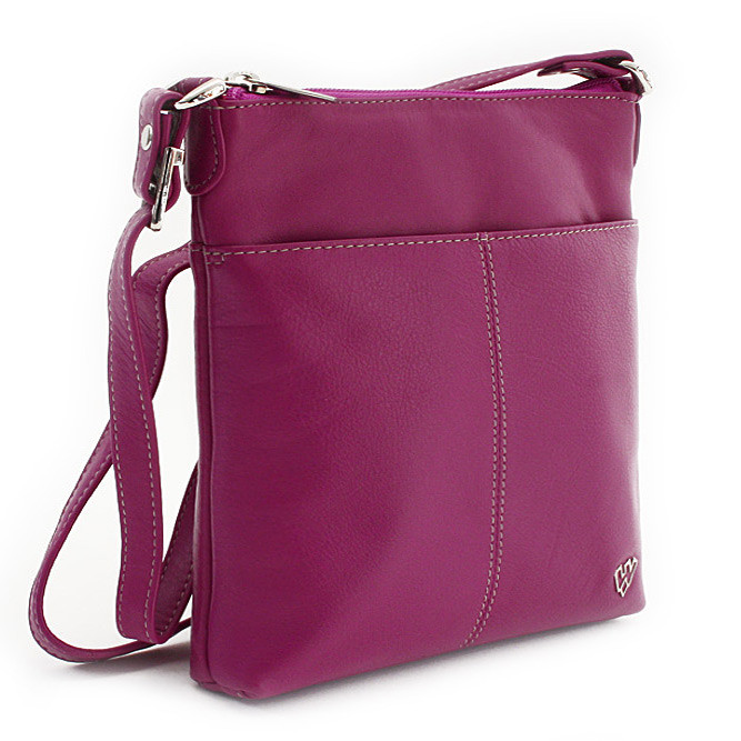 Fialovoružová dámska kožená zipsová crossbody kabelka Jenny