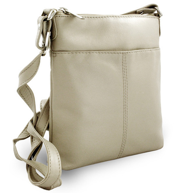 Krémová dámska kožená zipsová crossbody kabelka Jenny