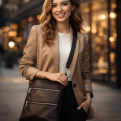 Tmavo hnedá kožená zipsová taška Cassidy