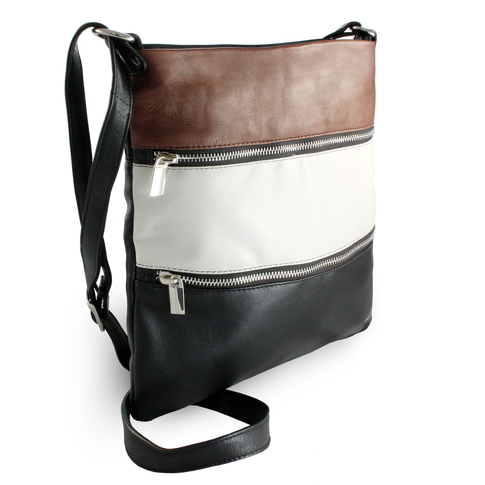 Trojfarebná kožená zipsová taška Cassidy