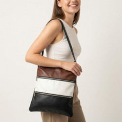 Trojfarebná kožená zipsová taška Cassidy