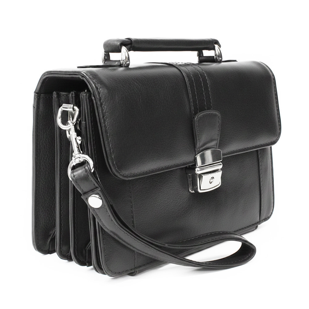 Čierna pánska kožená etue so sklápacím registrom a držadlom Cooper