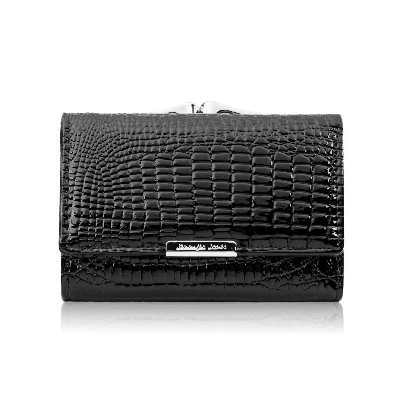 Čierna dámska kožená rámová peňaženka s motívom croco Susan