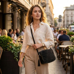 Čierna dámska kožená crossbody kabelka Cynthia