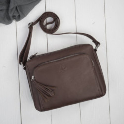 Tmavo hnedá dámska kožená crossbody kabelka Jacomina