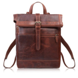 Hnedý kožený batoh na notebook s chlopňou Wynand