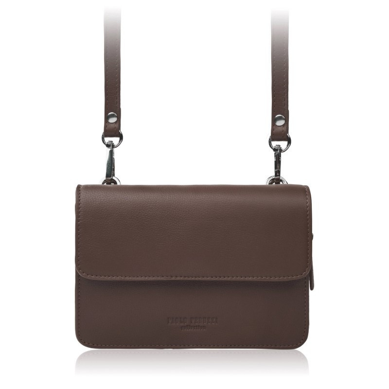 Tmavo hnedá dámska kožená crossbody kabelka 2 v 1 Cornelia