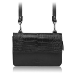 Čierna dámska kožená crossbody kabelka s motívom croco 2 v 1 Cornelia