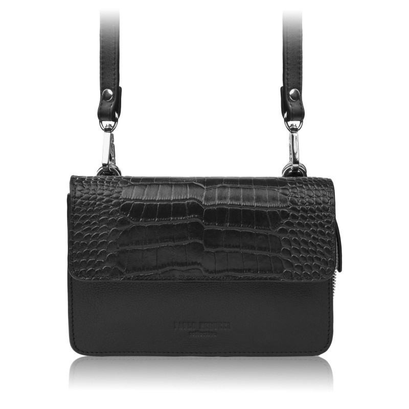 Čierna dámska kožená crossbody kabelka s motívom croco 2 v 1 Cornelia