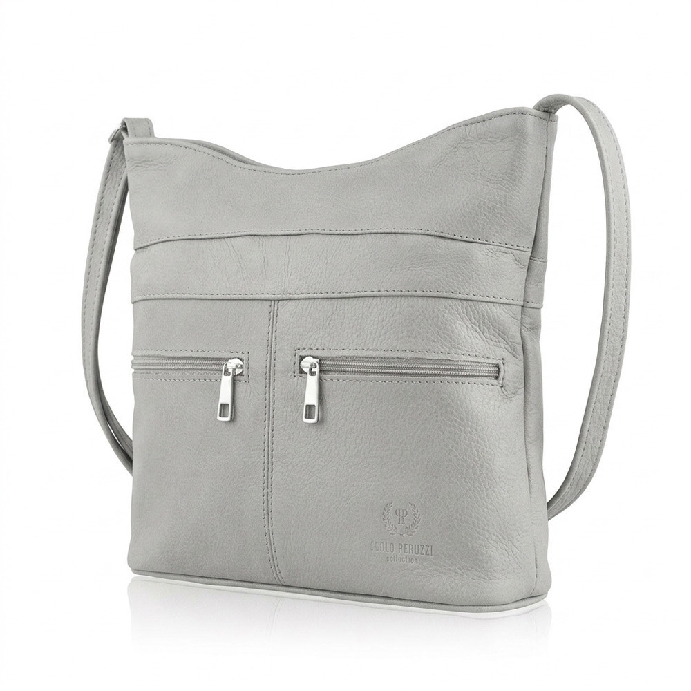 Sivá dámska kožená crossbody kabelka Almira