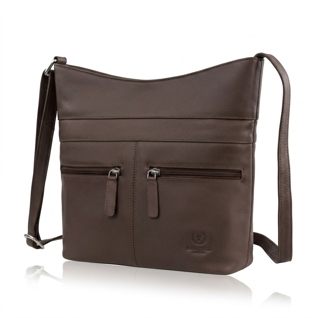 Tmavo hnedá dámska kožená crossbody kabelka Almira
