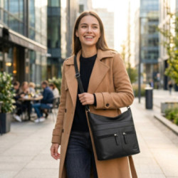 Čierna dámska kožená crossbody kabelka Almira